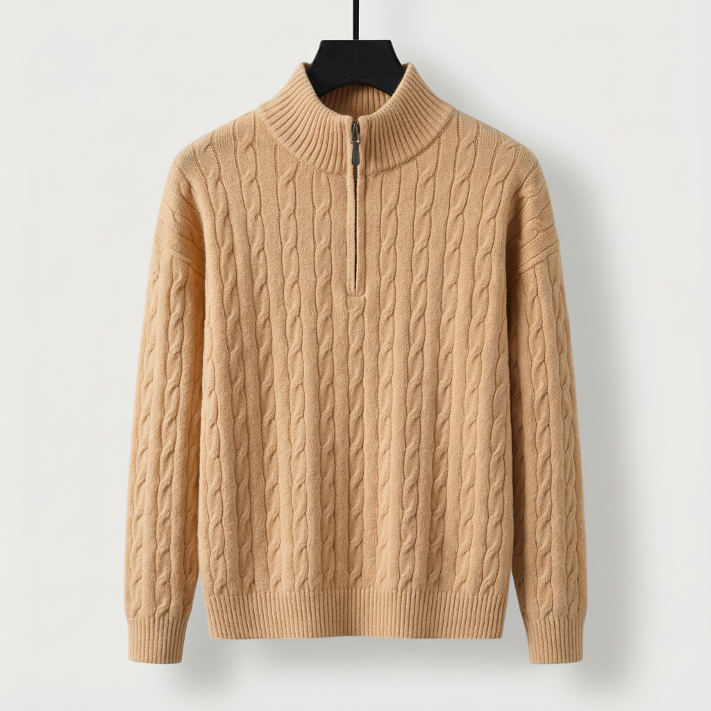 Men's Cable-Knit Half-Zip Jumper – Stand-Collar Sweater
