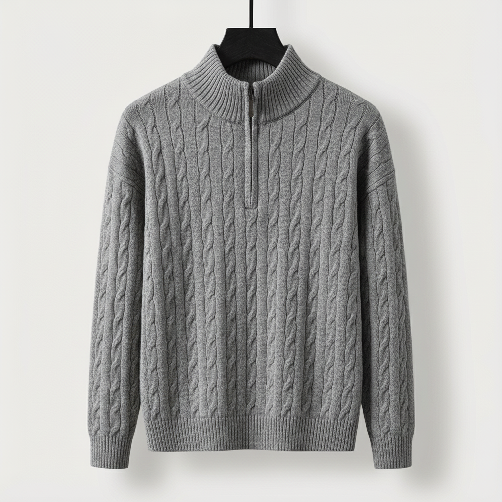 Men's Cable-Knit Half-Zip Jumper – Stand-Collar Sweater