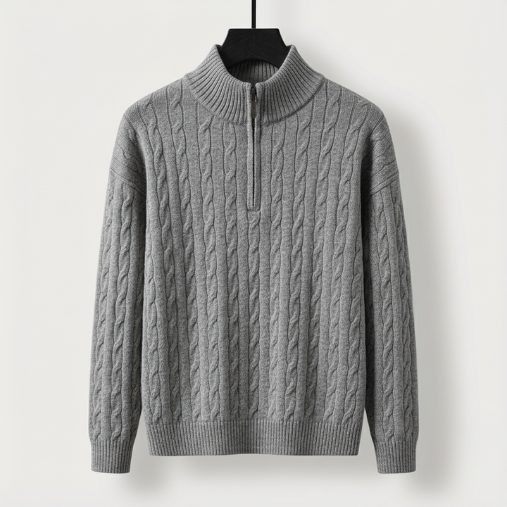 Men's Cable-Knit Half-Zip Jumper – Stand-Collar Sweater