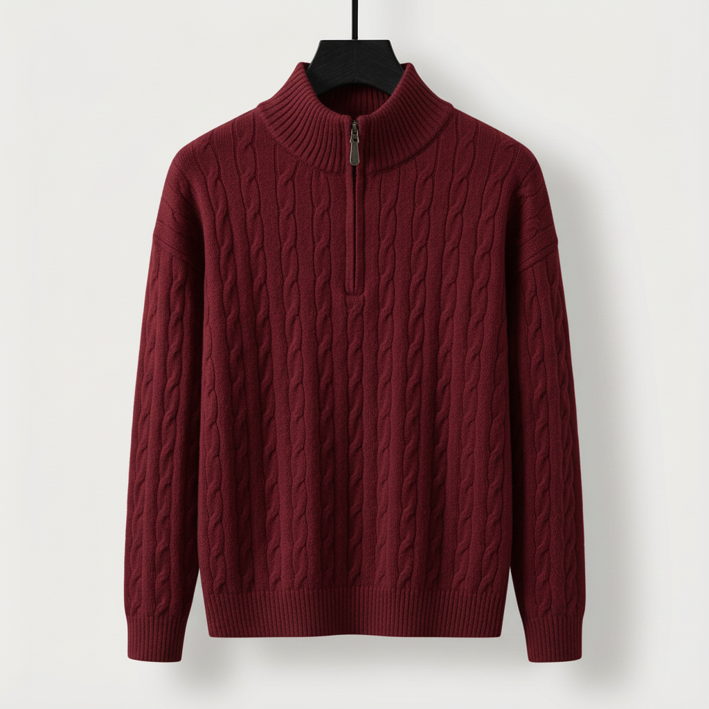 Men's Cable-Knit Half-Zip Jumper – Stand-Collar Sweater