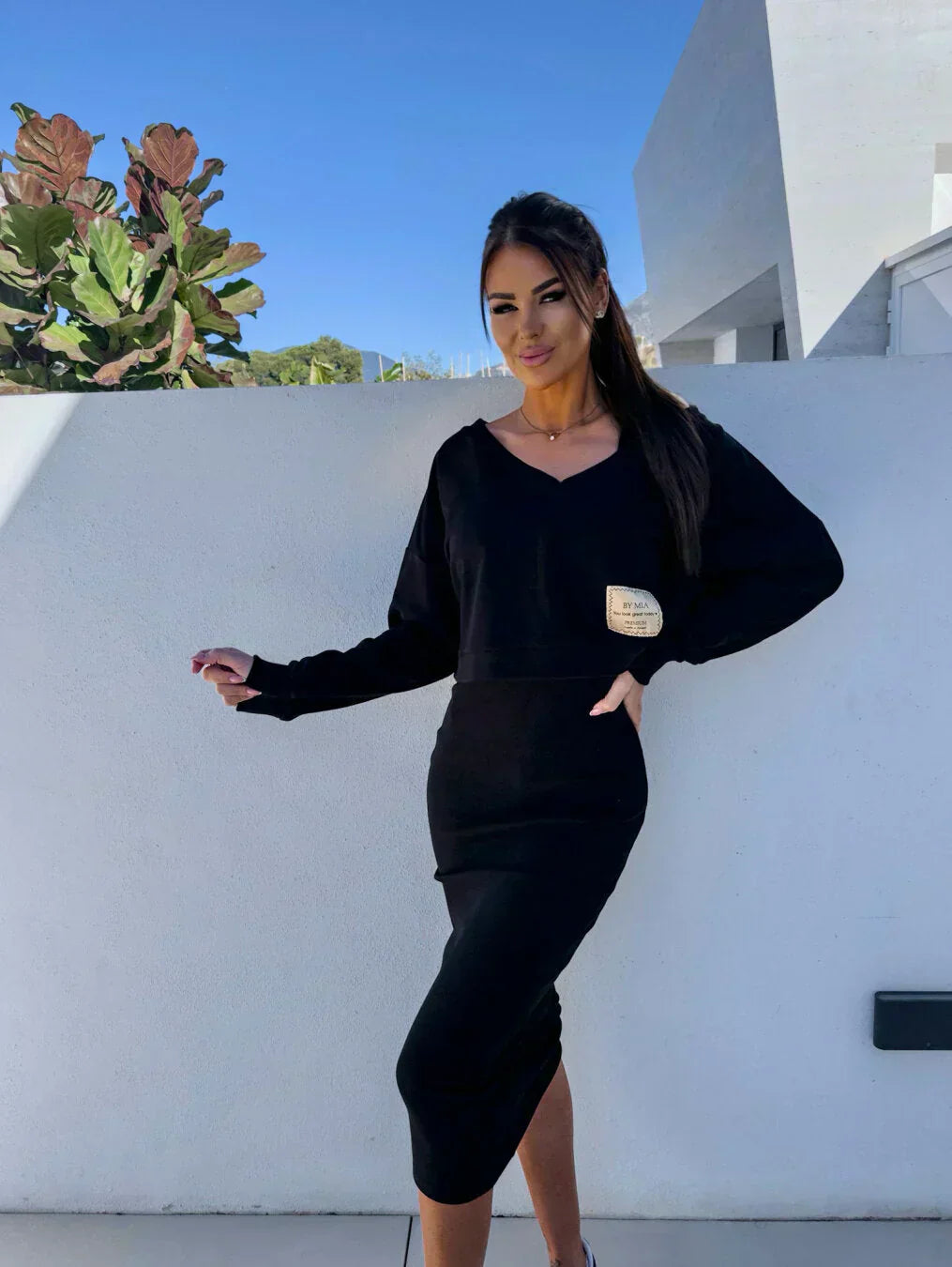Women's Knit Overlay Dress and Sweater Set - Chic, Coordinated Duo