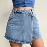 Women's Denim Skort – High-Waist A-Line with Button Detail