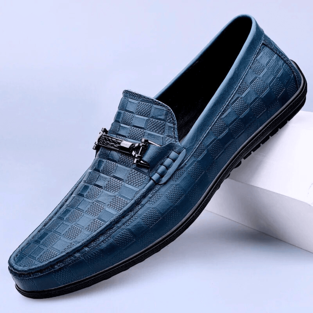 Men's Embossed Leather Woven Loafers – Smart Casual Slip-Ons