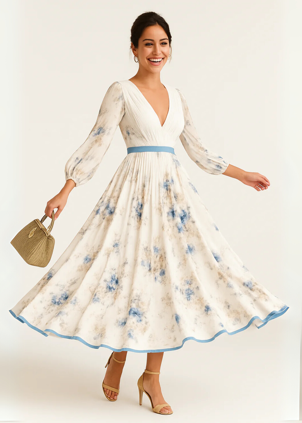 Women's Floral Pleated Maxi Dress - Timeless Elegance