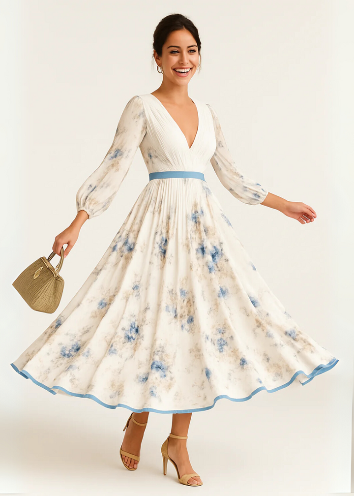 Women's Floral Pleated Maxi Dress - Timeless Elegance