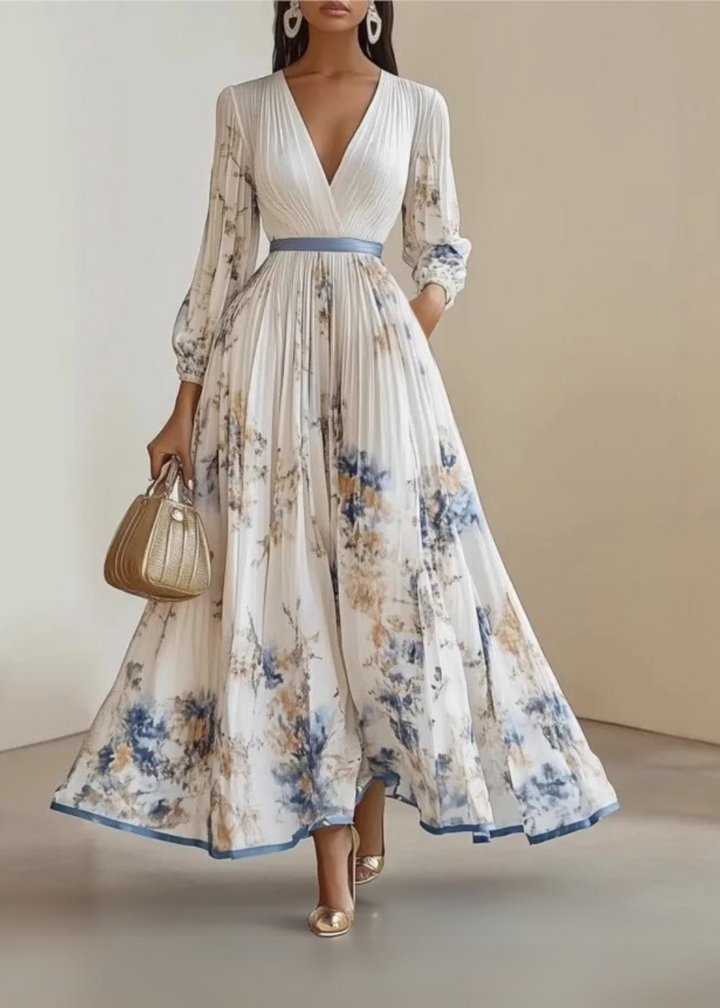 Women's Floral Pleated Maxi Dress - Romantic & Elegant Occasion Wear
