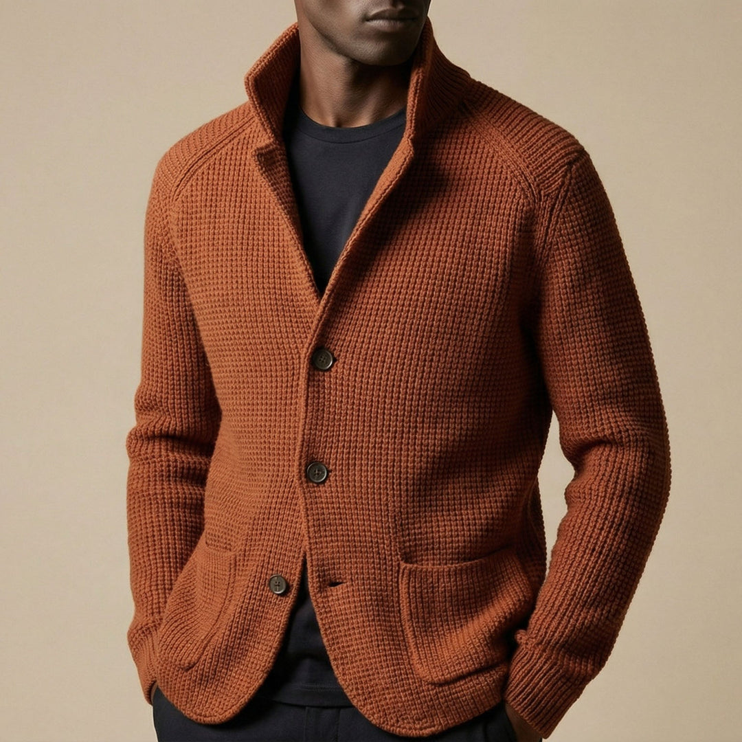 Men's Knit Cardigan – Button-Front Tailored Layering Jumper