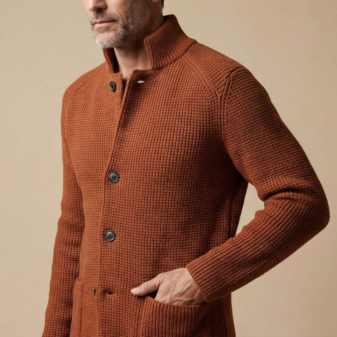 Men's Knit Cardigan – Button-Front Tailored Layering Jumper