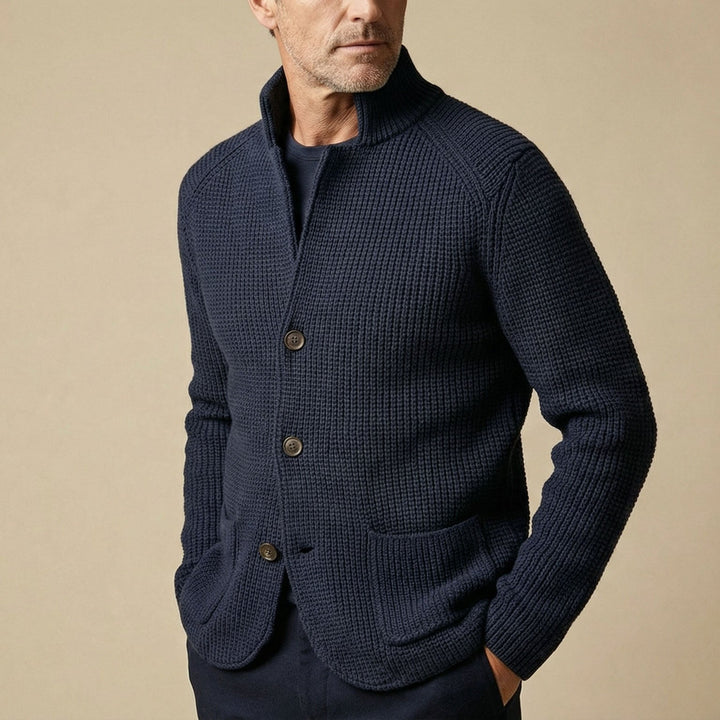 Men's Knit Cardigan – Button-Front Tailored Layering Jumper