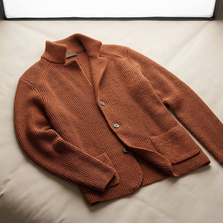 Men's Knit Cardigan – Button-Front Tailored Layering Jumper