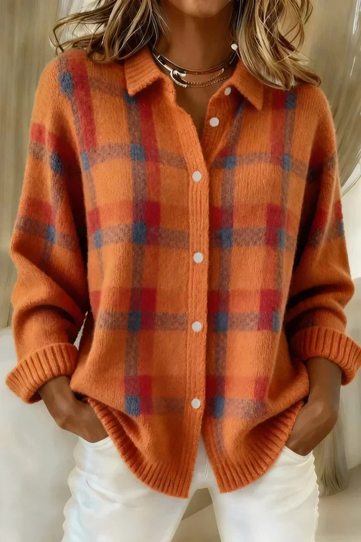 Women's Soft Checked Knit Blouse - Cozy & Versatile