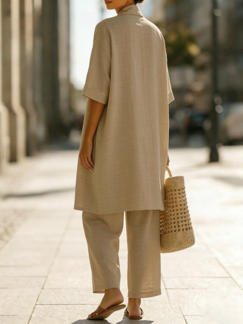 Women's Linen & Cotton Three-Piece Set - Effortless Minimalist