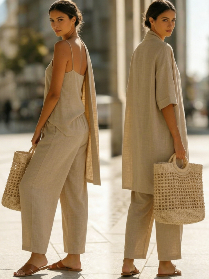 Women's Linen & Cotton Three-Piece Set - Effortless Minimalist