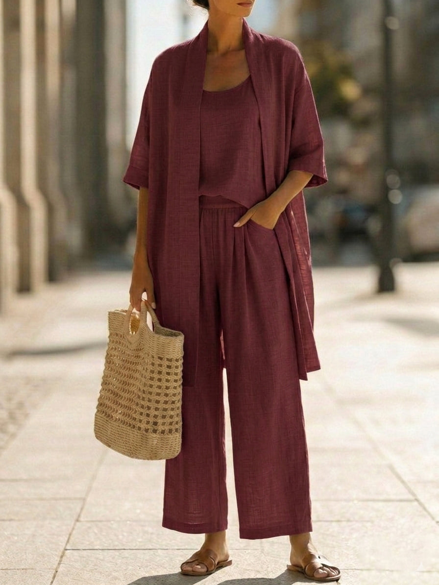 Women's Linen-cotton Three-piece Set - Everyday Comfort