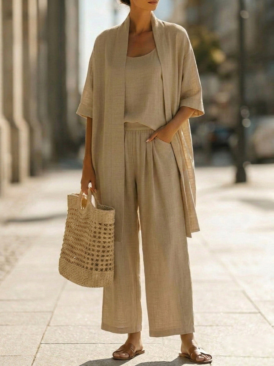 Women's Linen-cotton Three-piece Set - Everyday Comfort