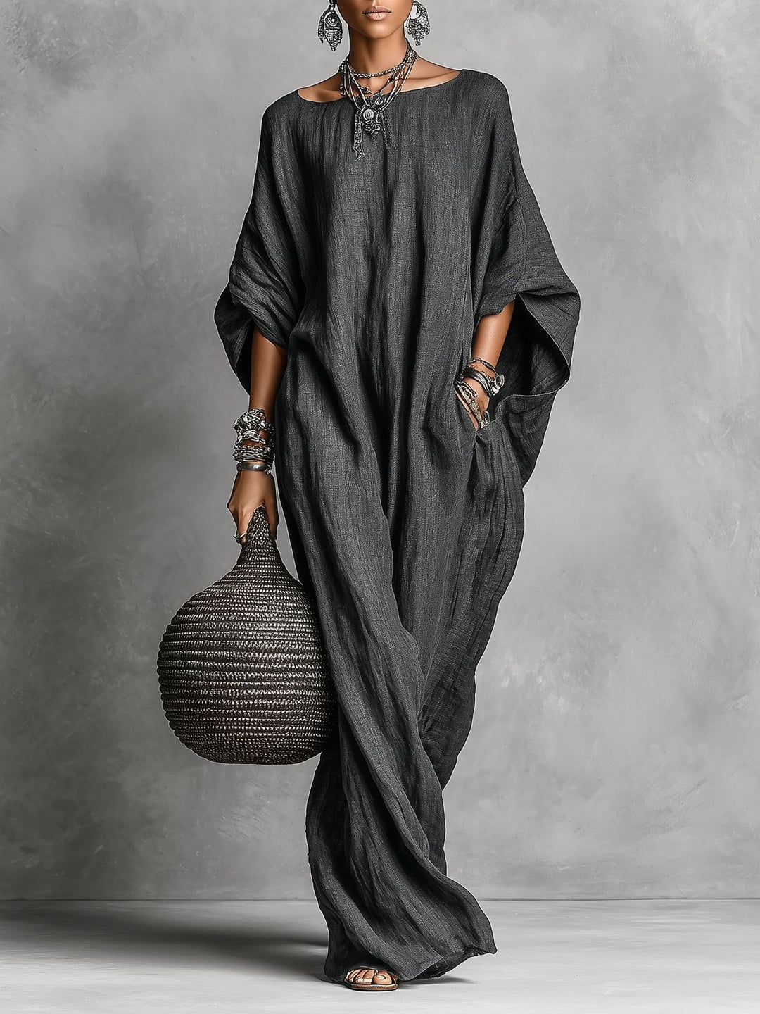 Women's Fluid Oversized Maxi Dress - Graceful Silhouettes