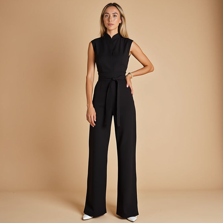Women's Sleeveless Power Suit - Cinched Waist & Wide Leg