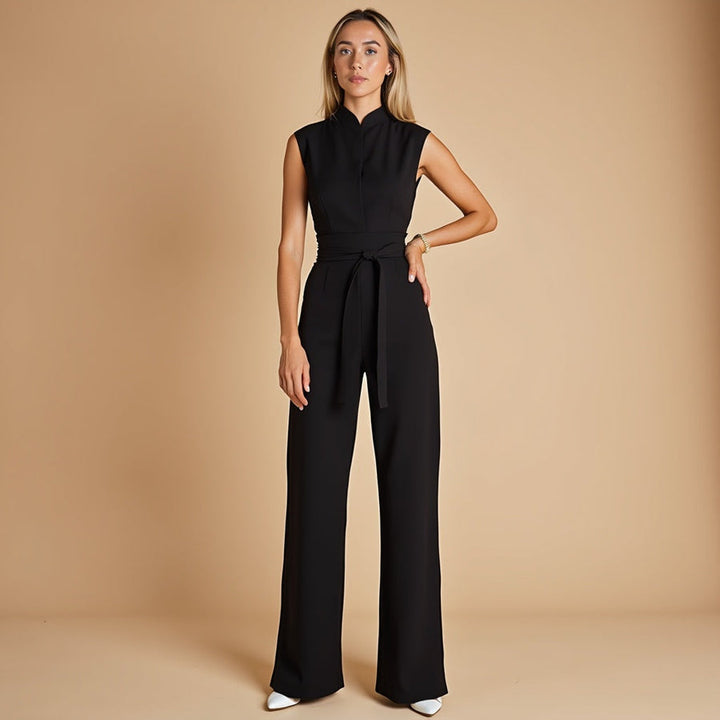 Women's Sleeveless Power Suit - Cinched Waist & Wide Leg