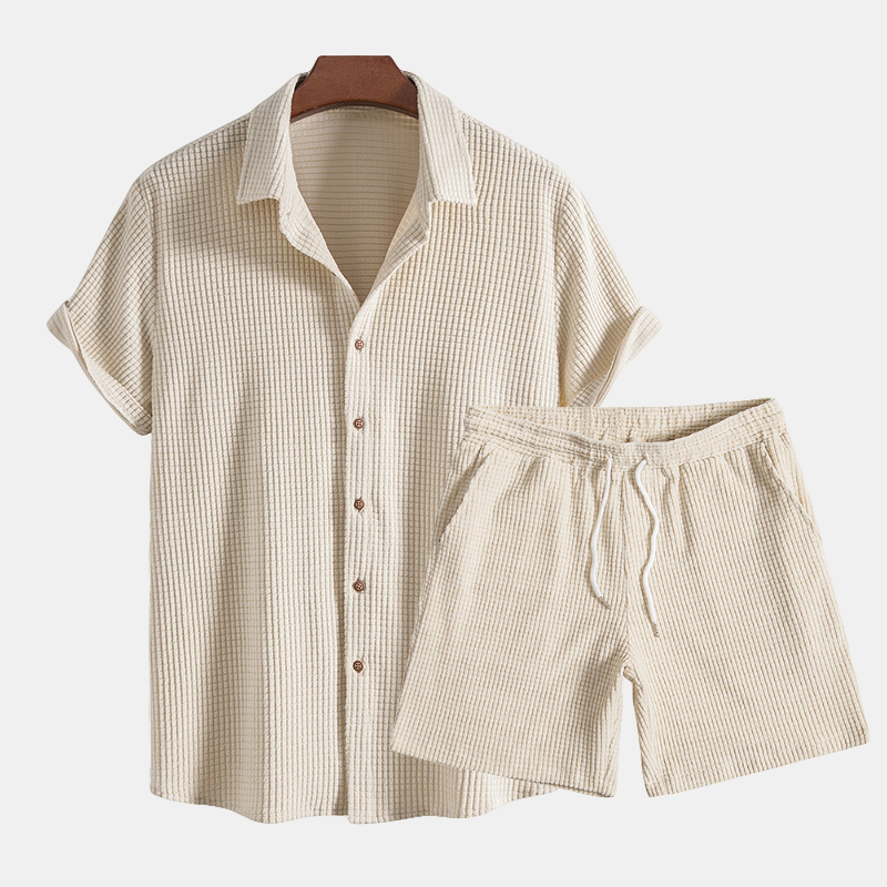 Men's Waffle Knit Lounge Set – Soft Polo Collar Co-ord