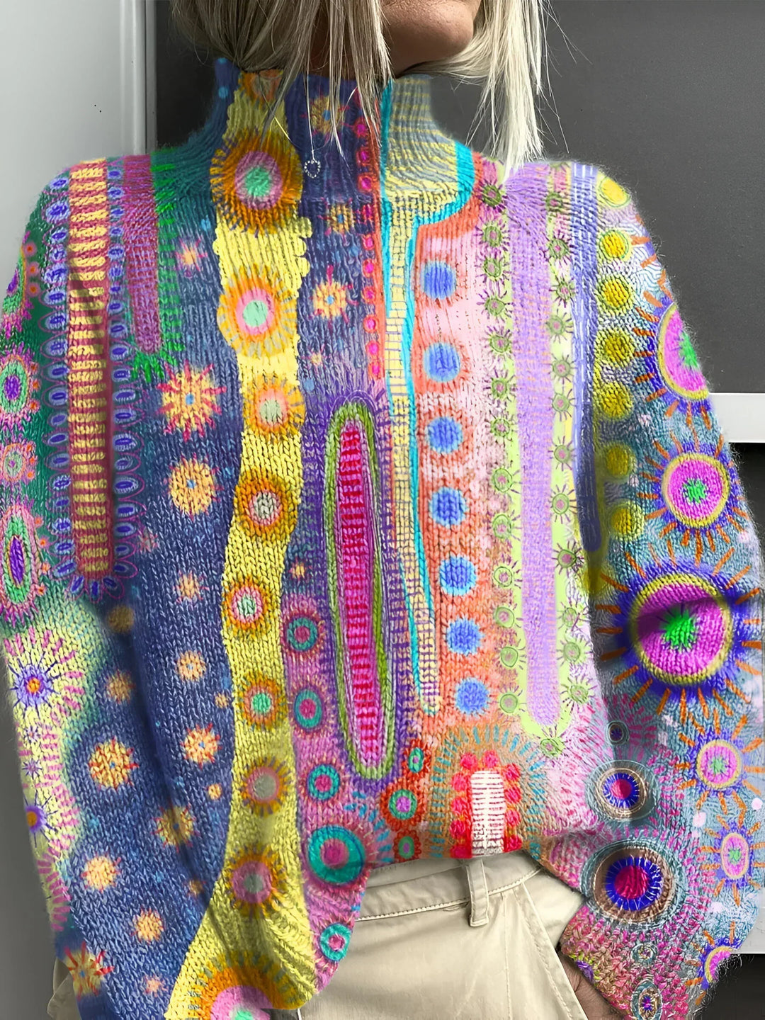 Women's Colorful High Neck Sweater - Cheerful Winter Layer