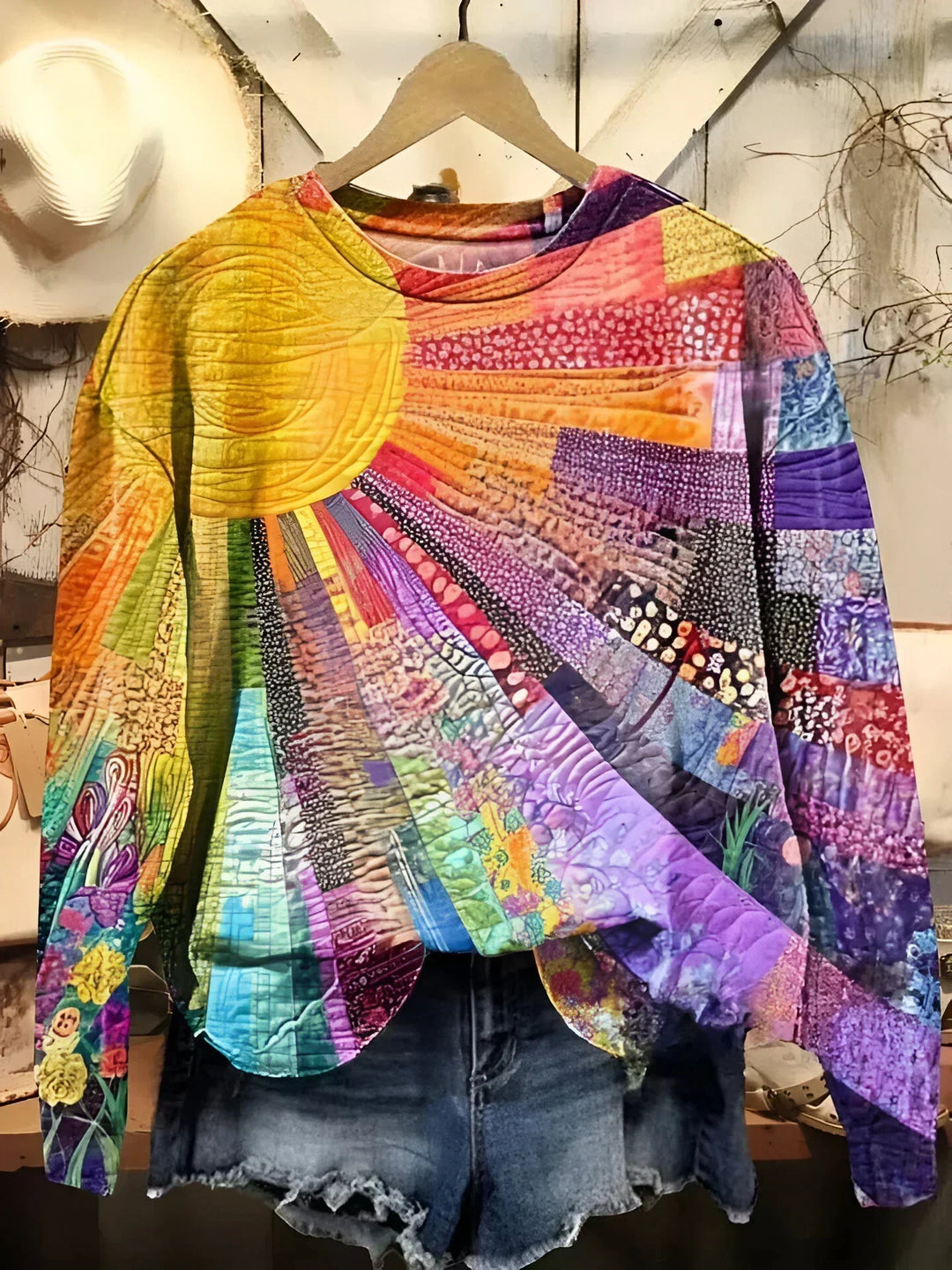 Women's Colorful Sun Collage Sweatshirt - Everyday Style