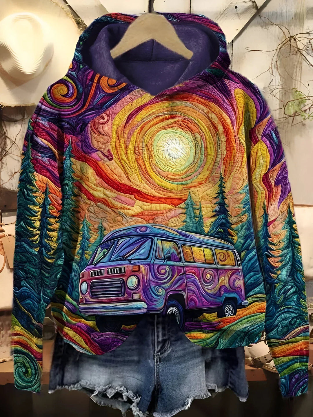 Women's Retro Road Trip Hoodie - Cozy & Warm Essential