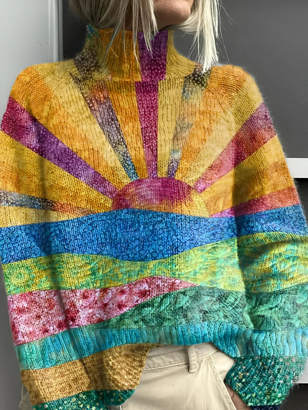 Women's Colorful Turtleneck Sweater - Vibrant Everyday Comfort