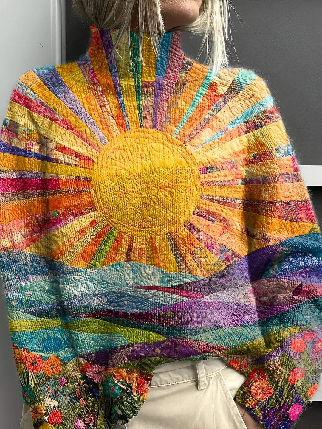 Women's Colorful Turtleneck Sweater - Cheerful Cozy Style