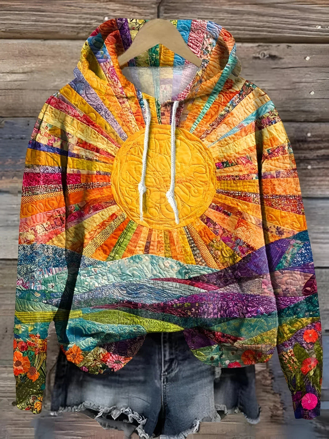 Women's Colorful Sunrise Hoodie - Vibrant & Sustainable