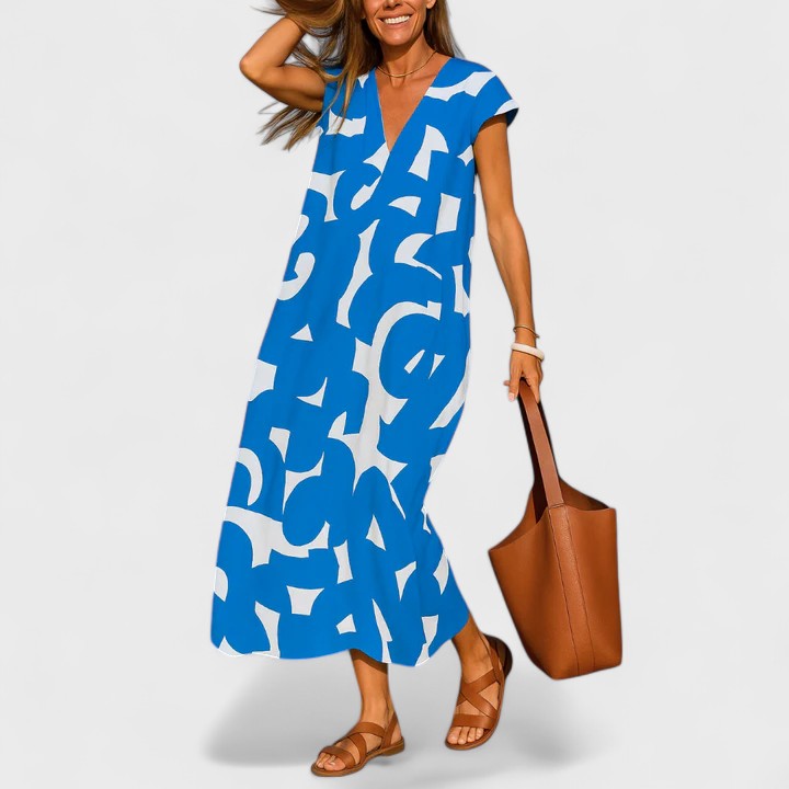 Women's Flowing V-Neck Dress - Lightweight & Flattering