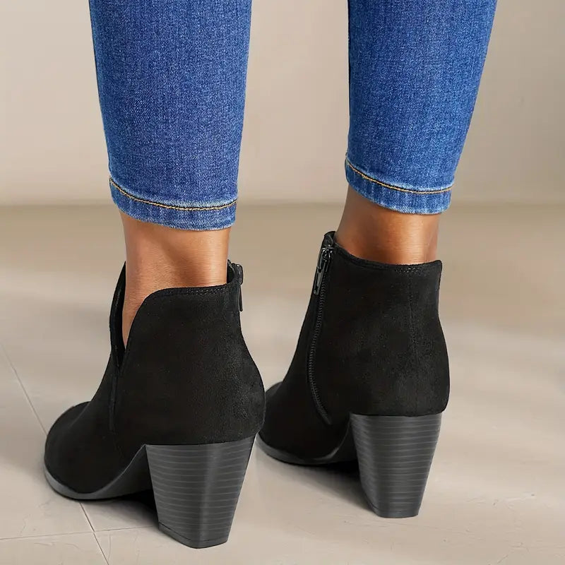 Women's Pointed Suede-Effect Ankle Boot - Versatile Everyday Style