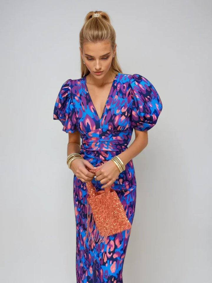 Women's Colorful Pleated Sleeve Dress - Vibrant Everyday Style