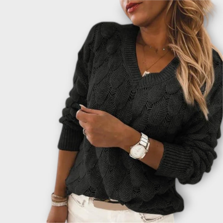 Women's Wave Knit Sweater – Elegant & Cozy V-Neck Design