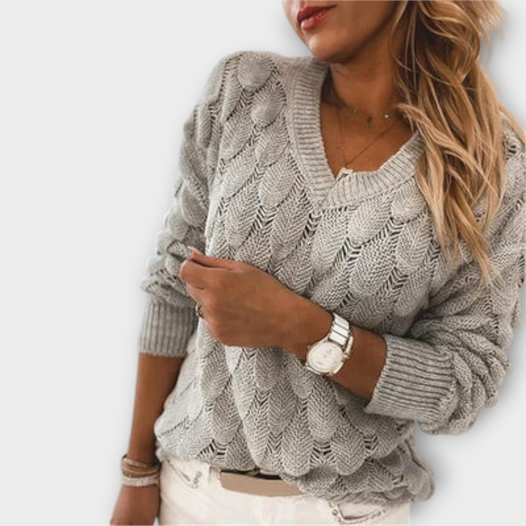 Women's Wave Knit Sweater – Elegant & Cozy V-Neck Design