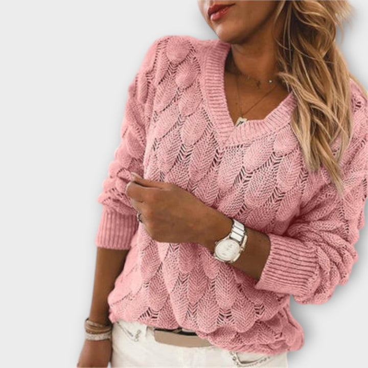Women's Wave Knit Sweater – Elegant & Cozy V-Neck Design