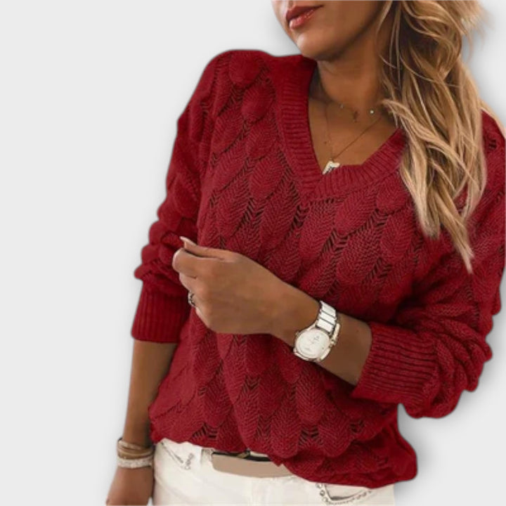 Women's Wave Knit Sweater – Elegant & Cozy V-Neck Design