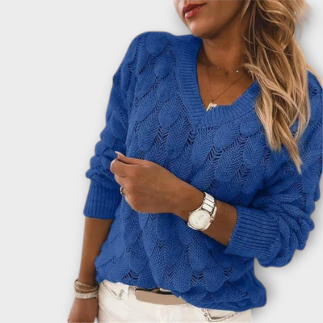 Women's Wave Knit Sweater – Elegant & Cozy V-Neck Design