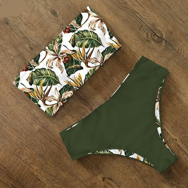Women's High-Waisted Bandeau Bikini - Effortless Beach Style