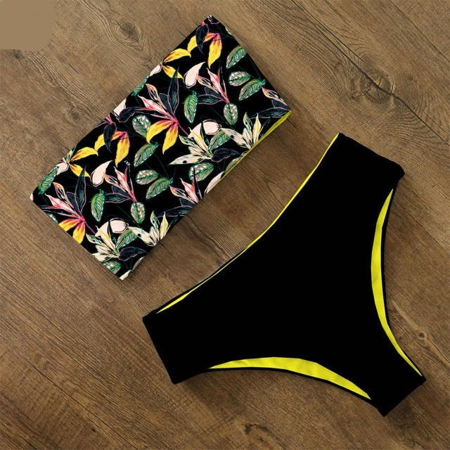 Women's High-Waisted Bandeau Bikini - Effortless Beach Style