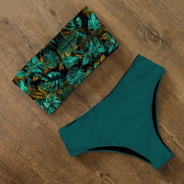 Women's High-Waisted Bandeau Bikini - Effortless Beach Style