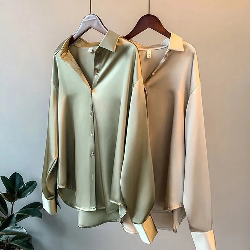 Women's Satin Shirt - Luxurious & Versatile for Day or Night