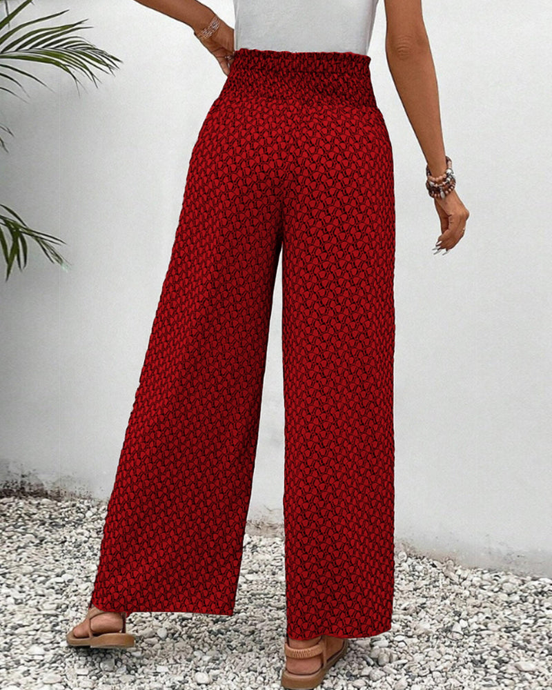 Women's Geometric Print Wide-Leg Trousers - Bold & Comfortable