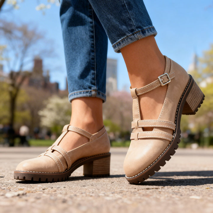 Women's T-Strap Block Heel Loafer - Retro Appeal for Every Day