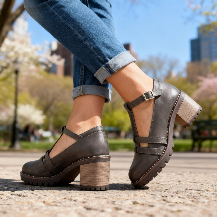 Women's T-Strap Block Heel Loafer - Retro Appeal for Every Day