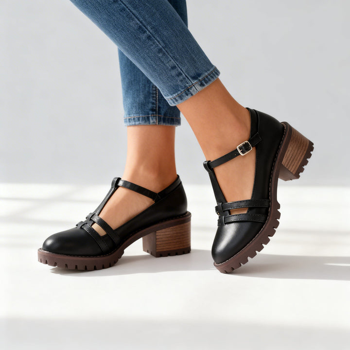 Women's T-Strap Block Heel Loafer - Retro Appeal for Every Day