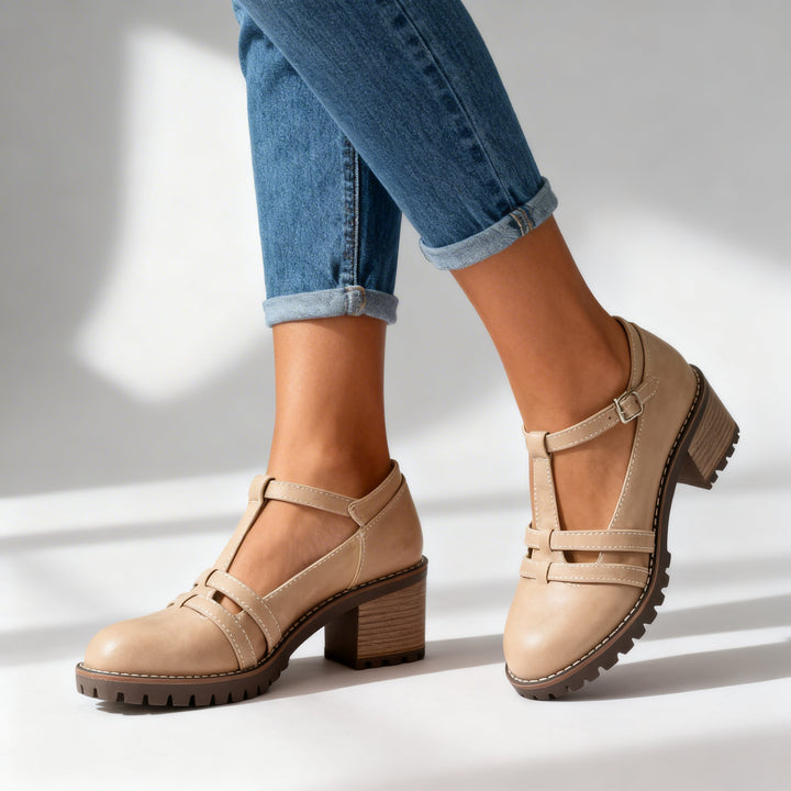 Women's T-Strap Block Heel Loafer - Retro Appeal for Every Day