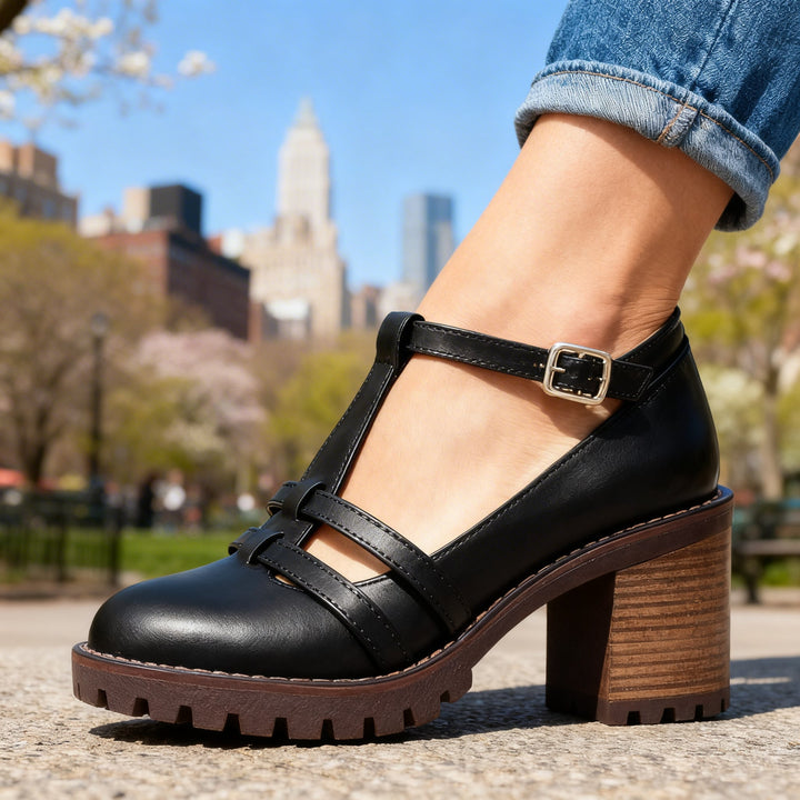 Women's T-Strap Block Heel Loafer - Retro Appeal for Every Day
