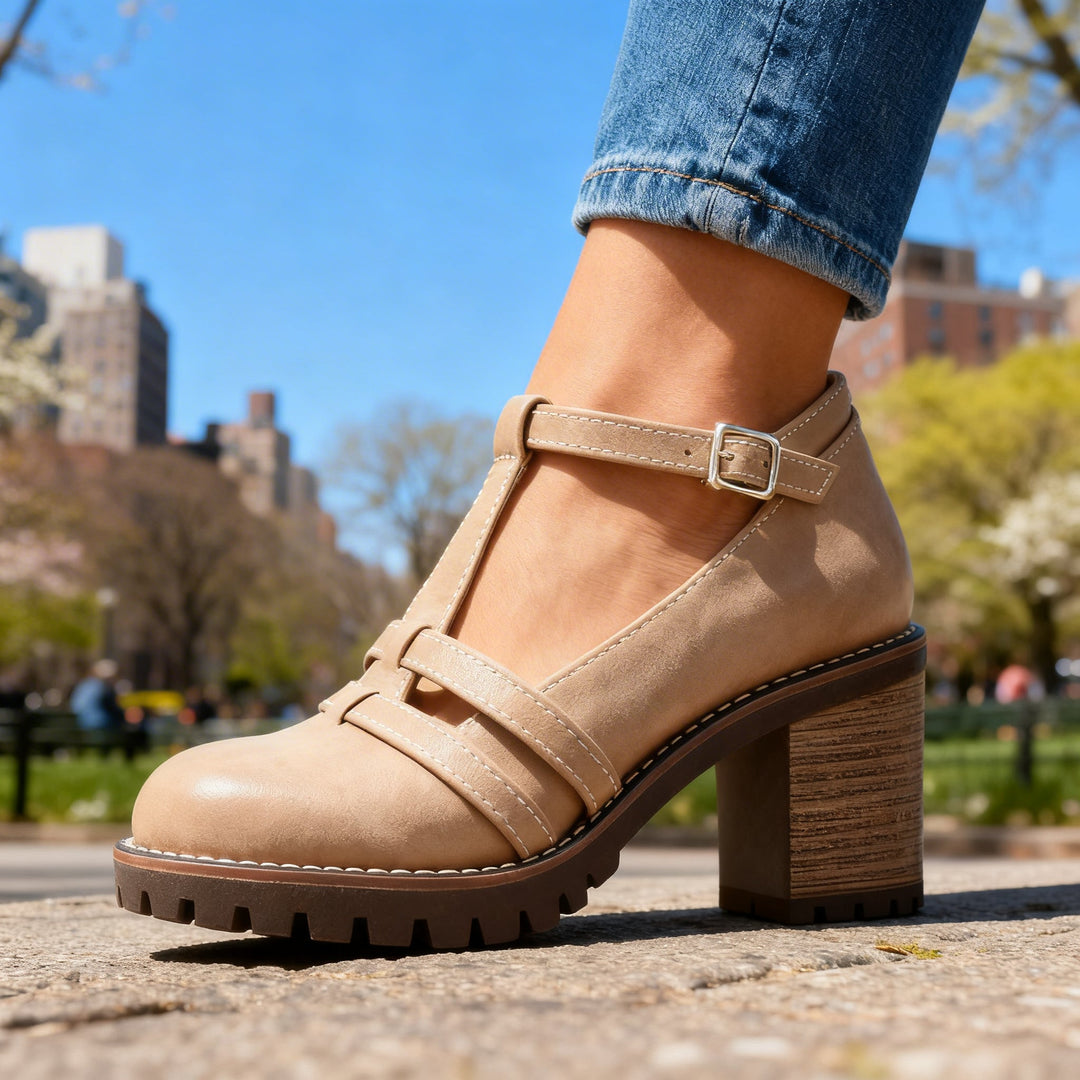 Women's T-Strap Block Heel Loafer - Retro Appeal for Every Day