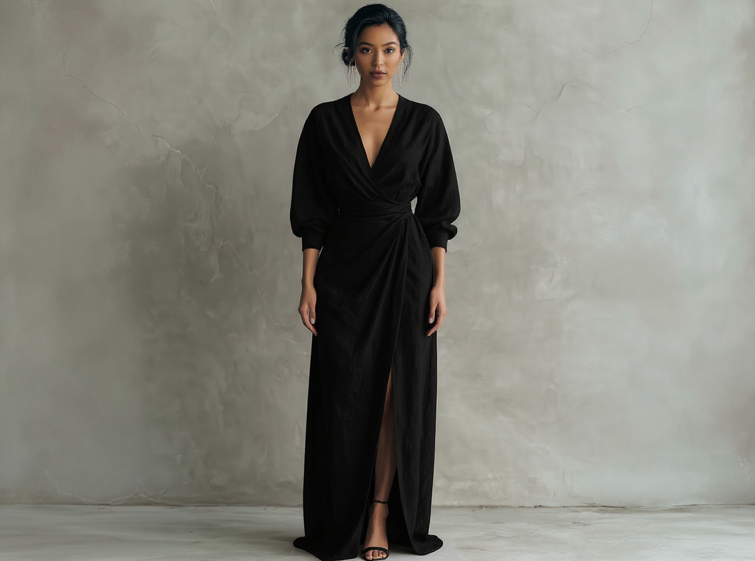 Women's Minimalistic V-Neck Maxi Dress - Effortless Elegance