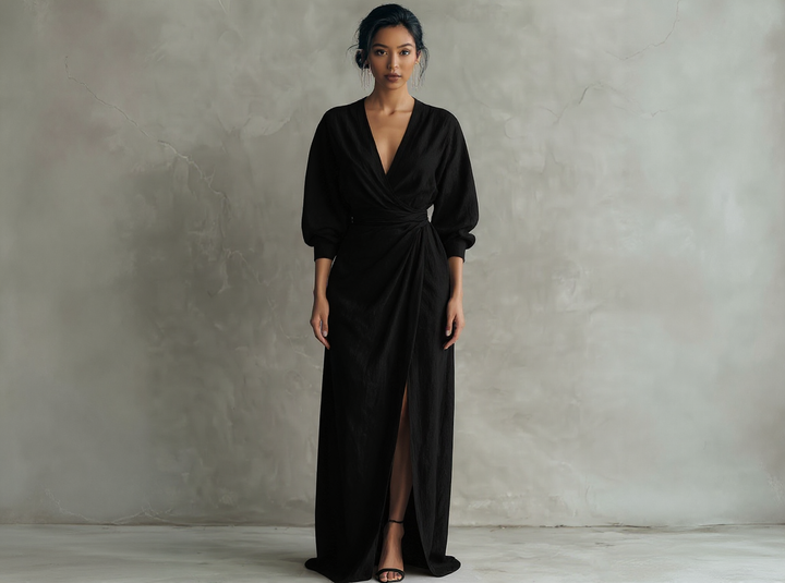 Women's Minimalistic V-Neck Maxi Dress - Effortless Elegance